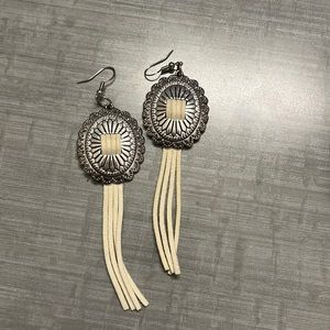 Custom made leather and silver hanging earrings